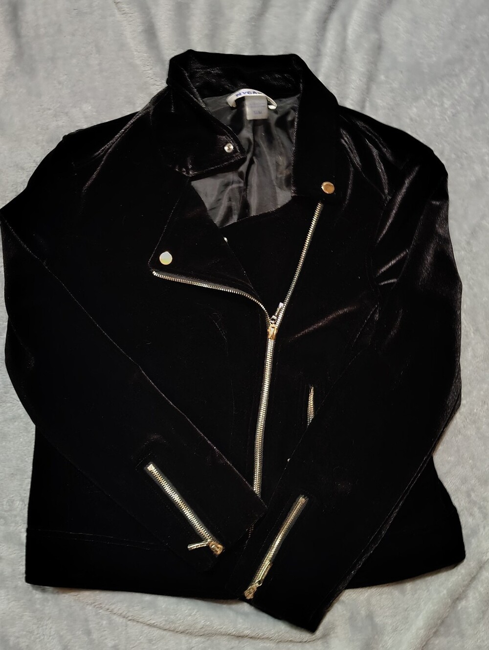 Midnight Velvet Moto Jacket Gold Zip Soft Girl Grunge Coat